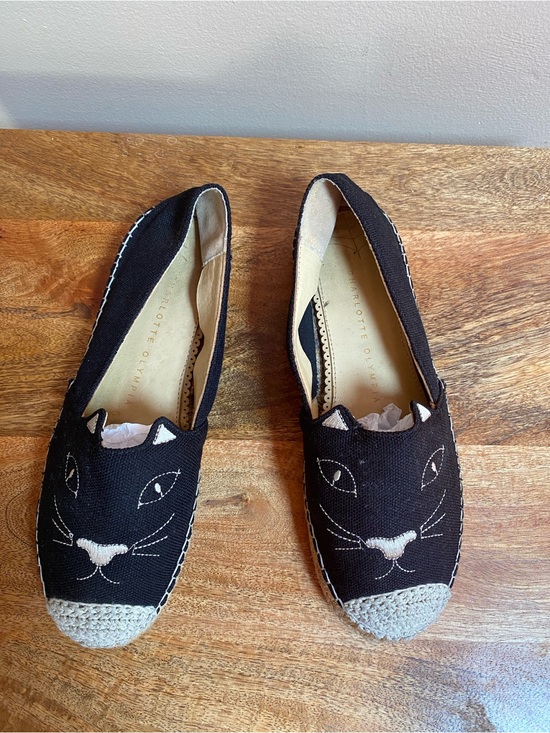 Charlotte Olympia Shoes - Charlotte Olympia Black Kitty Cat Face Flats Espadrilles Shoes Canvas